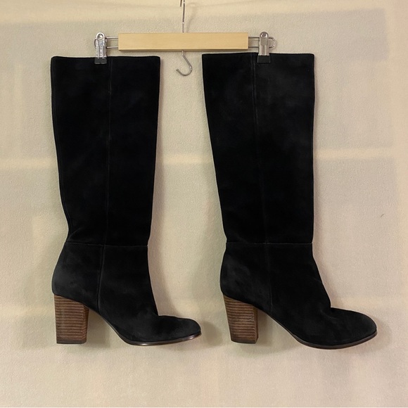 Cole Haan black suede knee high tall heeled pull on Cassidy boots - Picture 2 of 12